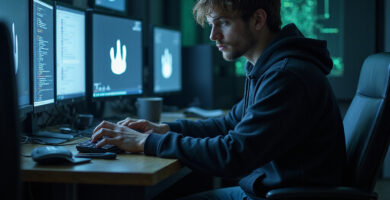Hacker using OpenClaw symbol on computer in dark room