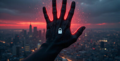 OpenClaw Agent Hijacking symbol with city backdrop and tech elements