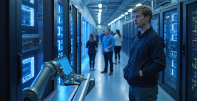 Data center with OpenClaw Exposed Instances and diverse individuals observing