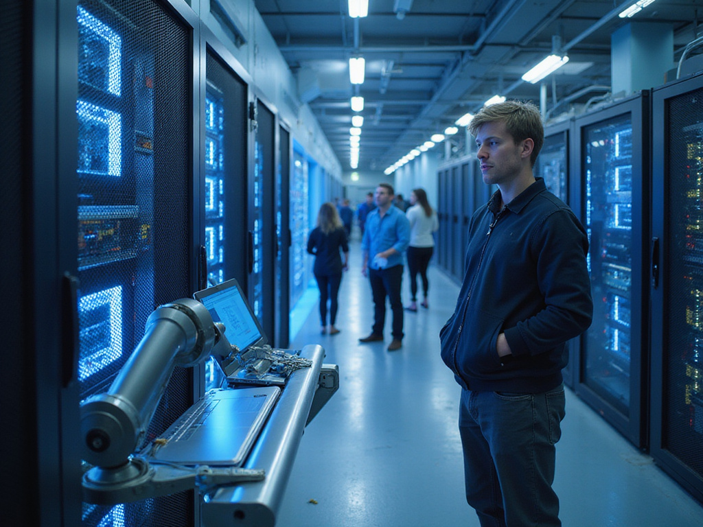 Data center with OpenClaw Exposed Instances and diverse individuals observing