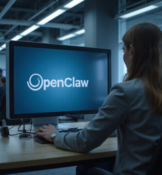 OpenClaw logo on secured enterprise workstation