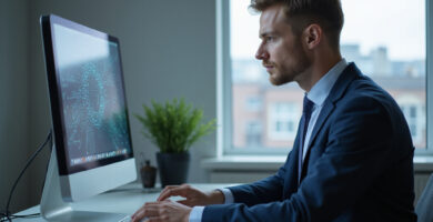 Tech professional performing an OpenClaw Security Audit in modern office
