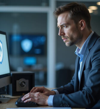 Caucasian man stressing over OpenClaw security risks in office