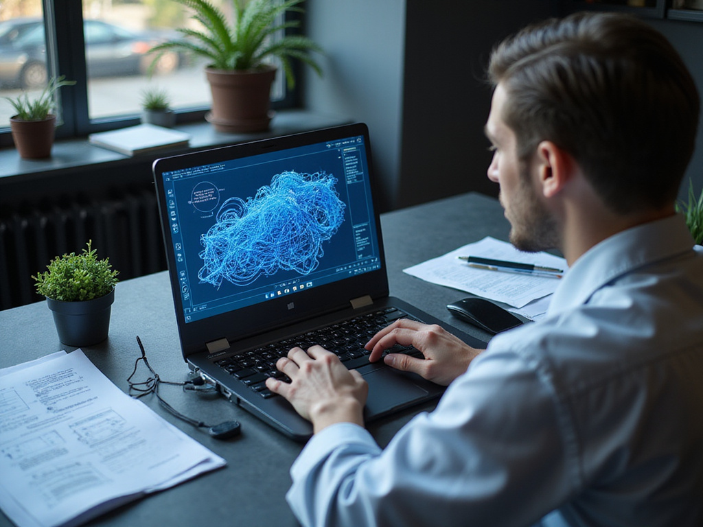 OpenClaw Threat Model blueprint on laptop in sleek tech workspace